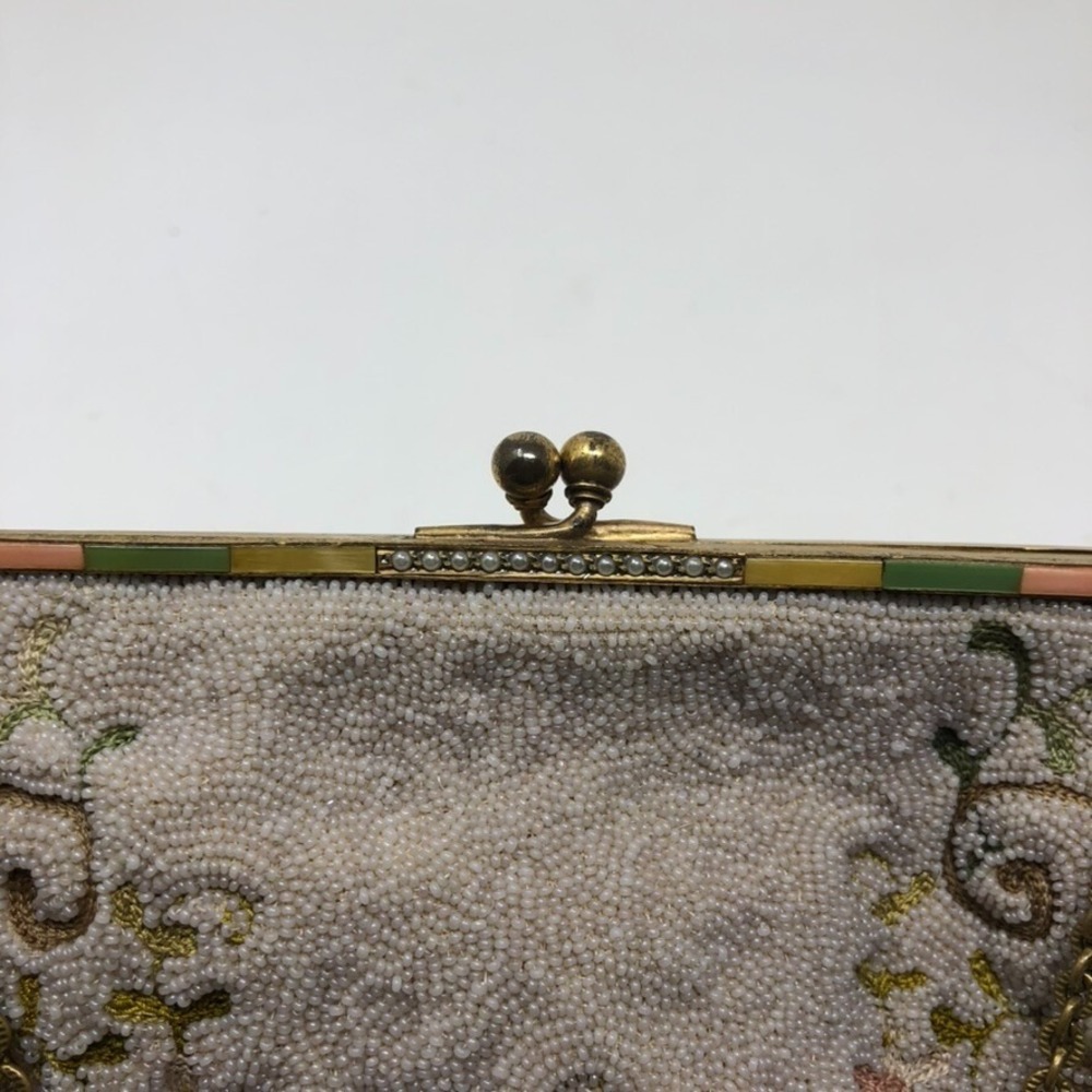 Vintage Beaded Clutch Handbag Mirror Set Small Floral Dainty Feminine Coquette - Picture 6 of 13